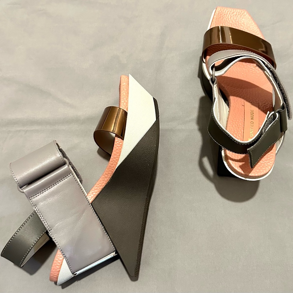 Stylish Gray and Pink Women's Wedge Sandals United Nude - Picture 10 of 11